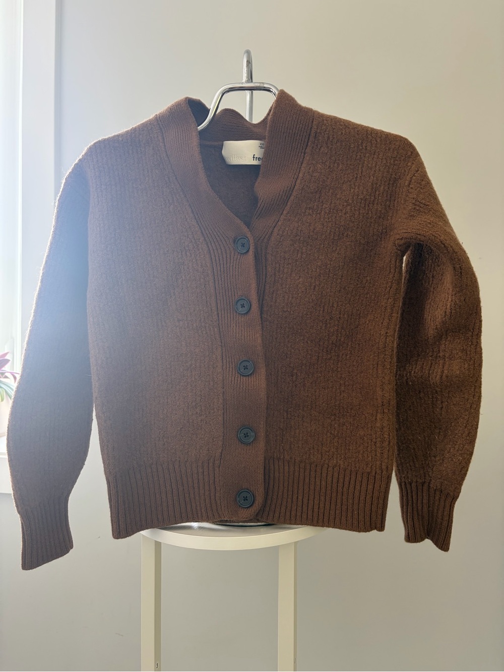 Wilfred Chocolate Brown Wool Button-Front Cardigan